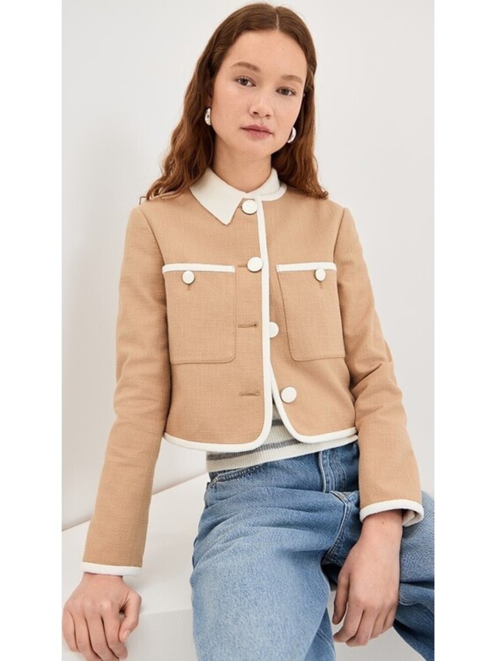 NEW, Veronica Beard Beale Contrast Detail Tweed Jacket in Beige Sz 6 #SJ2420 - Picture 2 of 15
